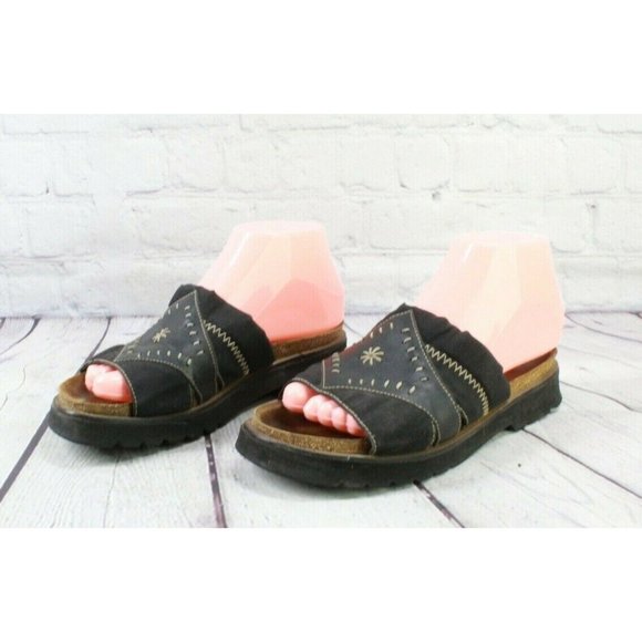 Naot Black Leather Stitched Slide Wedge Sandals Size 6 - Picture 2 of 9